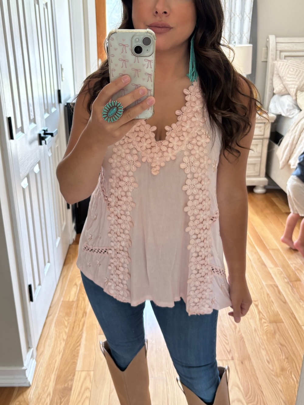 Pol mineral Wash embroidered lace tank
